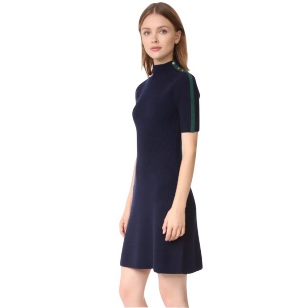 Tory Burch Sardy dress merino wool elegant high neck gold shoulder buttons NWT